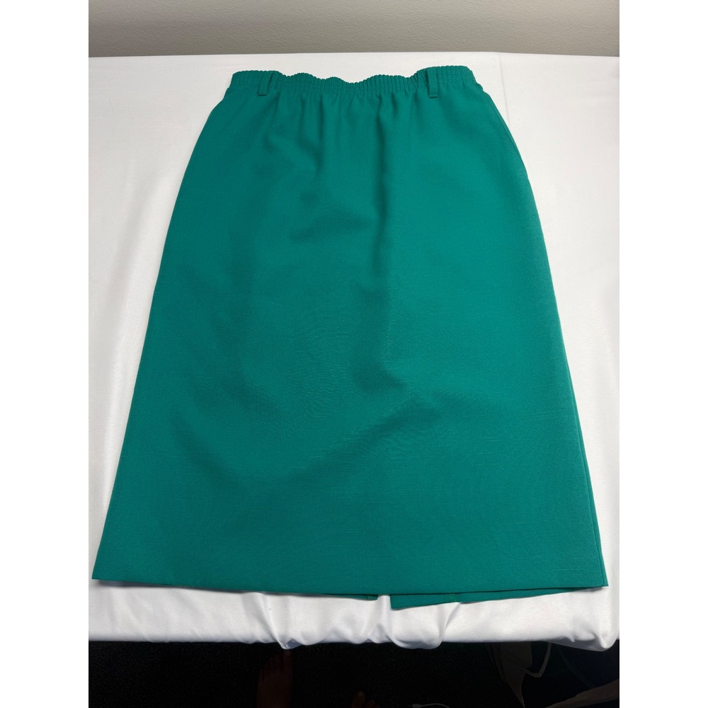 Alfred Dunner Vintage Emerald Green Midi Skirt Petite 6 Elastic Waist USA Made - Picture 2 of 7